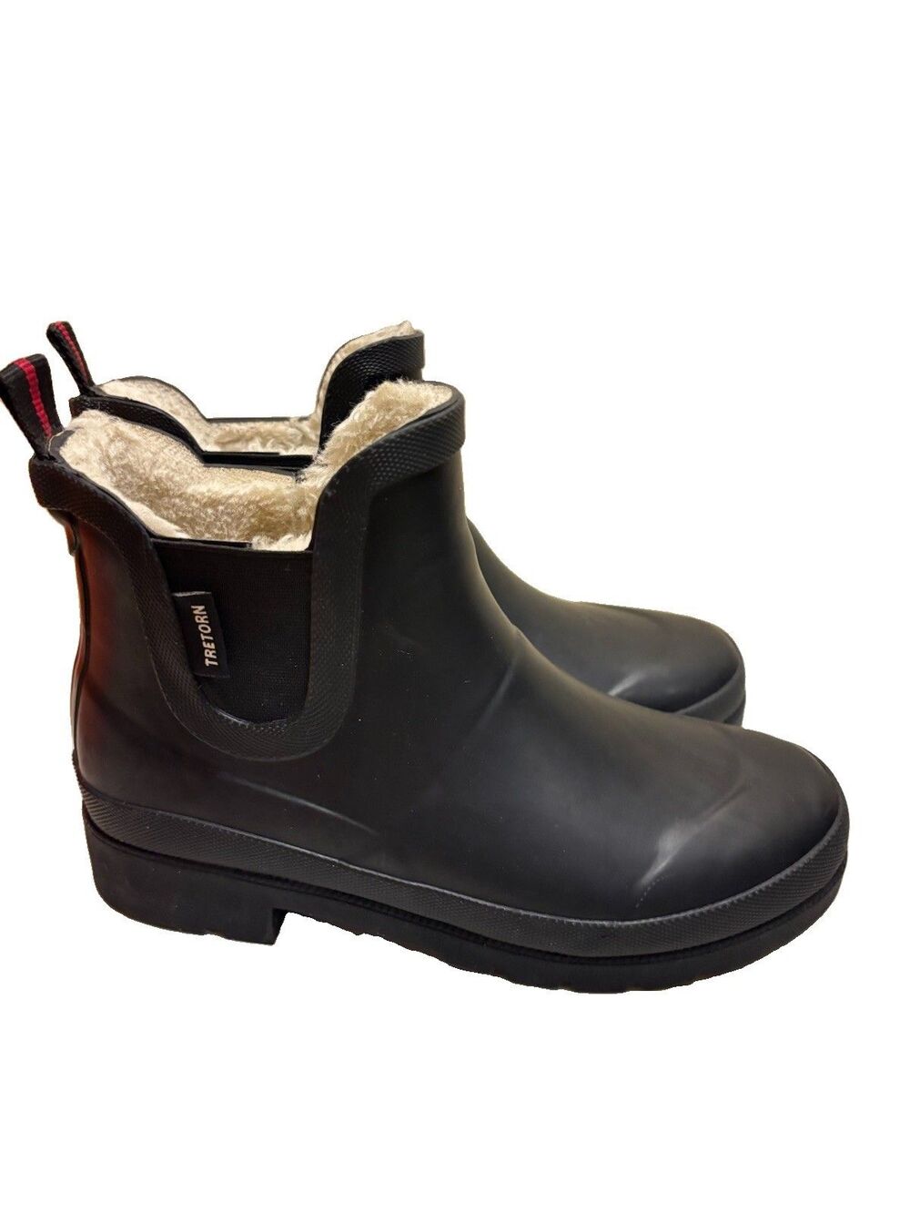 TRETORN WOMENS CHELSEA RAIN BOOT Sz 6 BLACK MEMORY FOAM RUBBER LINED-Pre-owned